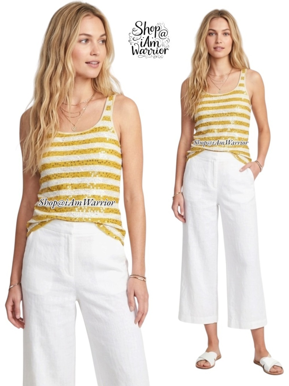 Old Navy marigold & white striped sequin tank top *shop@iamwarrior
